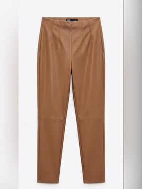 Zara Brown Faux Leather Pants, Small
